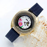 Shsby new top quality leather strap quartz watch rhinestone Rolling beads gold female watches Flower butterfly women dress watch - Boom Boom London