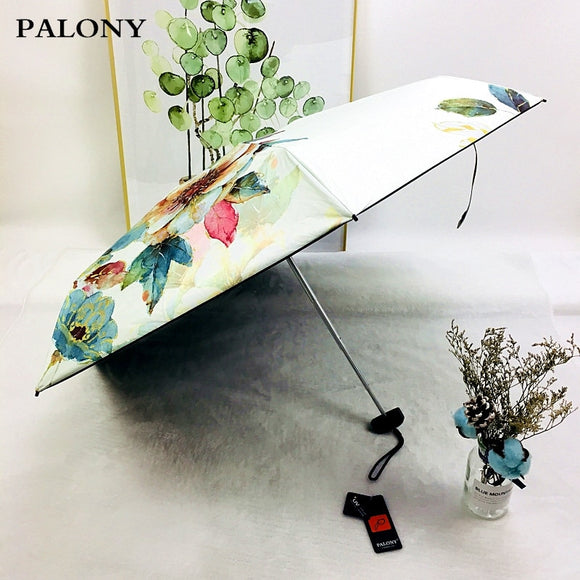 PALIONY New five folding compact and portable ultralight slim pocket mini printed with fashionable flower pattern outdoor travel uv and wind protection women's and children's sunny and rainy umbrella. - Boom Boom London