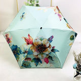 PALIONY New five folding compact and portable ultralight slim pocket mini printed with fashionable flower pattern outdoor travel uv and wind protection women's and children's sunny and rainy umbrella. - Boom Boom London