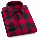 Men's Fashion Outdoor Plaid Brushed Flannel Shirts Single Pocket Long Sleeve Slim-fit Youthful Casual Checkered Cotton Shirt - Boom Boom London