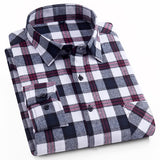 Men's Fashion Outdoor Plaid Brushed Flannel Shirts Single Pocket Long Sleeve Slim-fit Youthful Casual Checkered Cotton Shirt - Boom Boom London