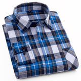 Men's Fashion Outdoor Plaid Brushed Flannel Shirts Single Pocket Long Sleeve Slim-fit Youthful Casual Checkered Cotton Shirt - Boom Boom London