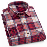 Men's Fashion Outdoor Plaid Brushed Flannel Shirts Single Pocket Long Sleeve Slim-fit Youthful Casual Checkered Cotton Shirt - Boom Boom London