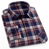 Men's Fashion Outdoor Plaid Brushed Flannel Shirts Single Pocket Long Sleeve Slim-fit Youthful Casual Checkered Cotton Shirt - Boom Boom London