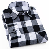 Men's Fashion Outdoor Plaid Brushed Flannel Shirts Single Pocket Long Sleeve Slim-fit Youthful Casual Checkered Cotton Shirt - Boom Boom London