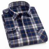 Men's Fashion Outdoor Plaid Brushed Flannel Shirts Single Pocket Long Sleeve Slim-fit Youthful Casual Checkered Cotton Shirt - Boom Boom London