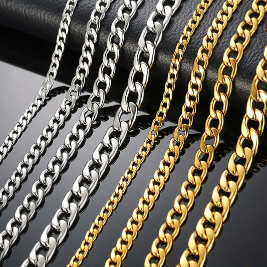 Solid Necklace Curb Chains Link Men Choker Stainless Steel Male Female Accessories Fashion - Boom Boom London