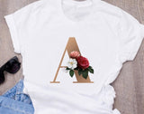 Custom name letter combination women's High quality printing T-shirt Flower letter Font A B C D E F G Short sleeve Clothes - Boom Boom London