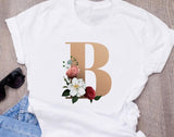 Custom name letter combination women's High quality printing T-shirt Flower letter Font A B C D E F G Short sleeve Clothes - Boom Boom London