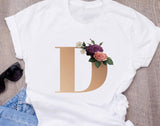 Custom name letter combination women's High quality printing T-shirt Flower letter Font A B C D E F G Short sleeve Clothes - Boom Boom London