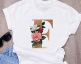 Custom name letter combination women's High quality printing T-shirt Flower letter Font A B C D E F G Short sleeve Clothes - Boom Boom London