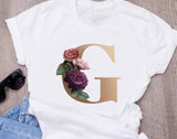 Custom name letter combination women's High quality printing T-shirt Flower letter Font A B C D E F G Short sleeve Clothes - Boom Boom London