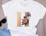 Custom name letter combination women's High quality printing T-shirt Flower letter Font A B C D E F G Short sleeve Clothes - Boom Boom London