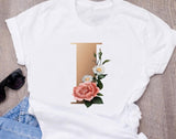 Custom name letter combination women's High quality printing T-shirt Flower letter Font A B C D E F G Short sleeve Clothes - Boom Boom London