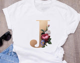 Custom name letter combination women's High quality printing T-shirt Flower letter Font A B C D E F G Short sleeve Clothes - Boom Boom London