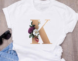 Custom name letter combination women's High quality printing T-shirt Flower letter Font A B C D E F G Short sleeve Clothes - Boom Boom London