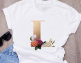 Custom name letter combination women's High quality printing T-shirt Flower letter Font A B C D E F G Short sleeve Clothes - Boom Boom London