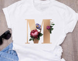 Custom name letter combination women's High quality printing T-shirt Flower letter Font A B C D E F G Short sleeve Clothes - Boom Boom London