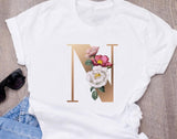 Custom name letter combination women's High quality printing T-shirt Flower letter Font A B C D E F G Short sleeve Clothes - Boom Boom London