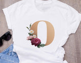 Custom name letter combination women's High quality printing T-shirt Flower letter Font A B C D E F G Short sleeve Clothes - Boom Boom London