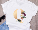 Custom name letter combination women's High quality printing T-shirt Flower letter Font A B C D E F G Short sleeve Clothes - Boom Boom London