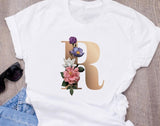 Custom name letter combination women's High quality printing T-shirt Flower letter Font A B C D E F G Short sleeve Clothes - Boom Boom London