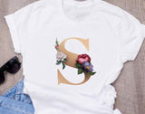 Custom name letter combination women's High quality printing T-shirt Flower letter Font A B C D E F G Short sleeve Clothes - Boom Boom London