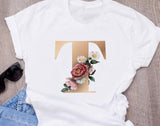 Custom name letter combination women's High quality printing T-shirt Flower letter Font A B C D E F G Short sleeve Clothes - Boom Boom London