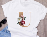 Custom name letter combination women's High quality printing T-shirt Flower letter Font A B C D E F G Short sleeve Clothes - Boom Boom London