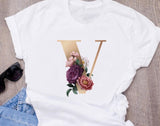 Custom name letter combination women's High quality printing T-shirt Flower letter Font A B C D E F G Short sleeve Clothes - Boom Boom London