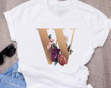 Custom name letter combination women's High quality printing T-shirt Flower letter Font A B C D E F G Short sleeve Clothes - Boom Boom London