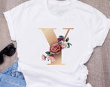 Custom name letter combination women's High quality printing T-shirt Flower letter Font A B C D E F G Short sleeve Clothes - Boom Boom London