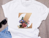 Custom name letter combination women's High quality printing T-shirt Flower letter Font A B C D E F G Short sleeve Clothes - Boom Boom London