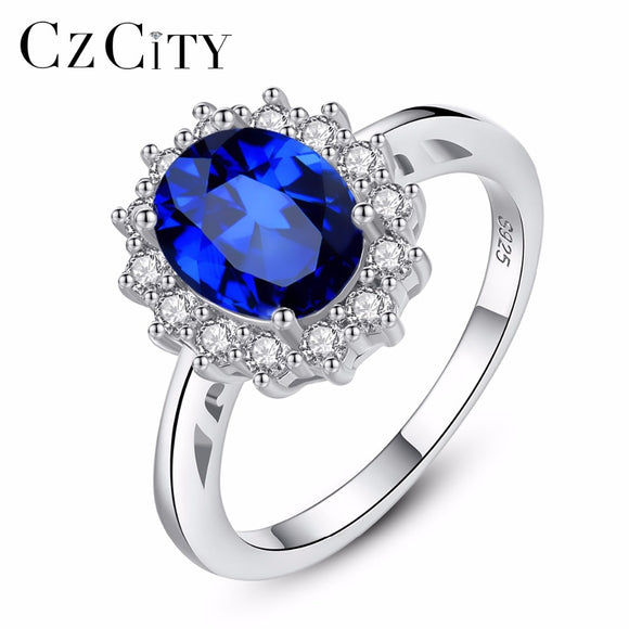 CZCITY Princess Diana William Kate Sapphire Emerald Ruby Gemstone Rings for Women Wedding Engagement Jewelry 925 Sterling Silver - Boom Boom London