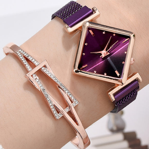 Women Square Watch Luxury Ladies Quartz Magnet Buckle Gradient Color Watches Relogio Feminino For Gift Clock - Boom Boom London