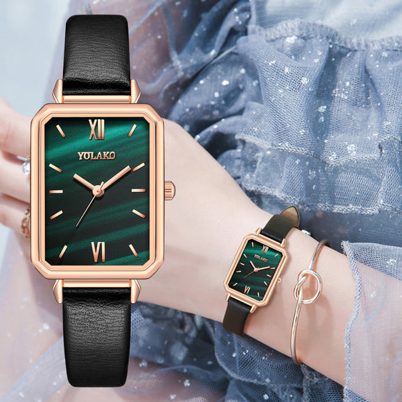 Gradient Water Ripple Retro Watches Women Fashion Exquisite Green Quartz Vintage Leather Wrist Watch Simple Small Female Clock - Boom Boom London