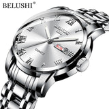 BELUSHI Top Brand Luxury Mens Watches Luminous Waterproof Stainless Steel Watch Quartz Men Date Calendar Business Wristwatch - Boom Boom London