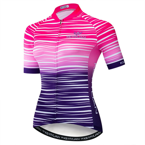 2019 Keyiyuan Summer New Road Racing Bike Riding Equipment Quick Dry Breathable Ladies Blue Purple Gradient Short Sleeve Top - Boom Boom London