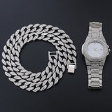 Necklace+Watch+Bracelet Hip Hop Miami Curb Cuban Chain Gold Silver Color Iced Out Rhinestones CZ Bling Rapper Jewelry For Men - Boom Boom London