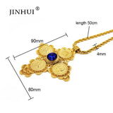 Dubai New Fashion jewelry Gold Color chain length 50cm Pendant custom Necklace Women/Men 1913 Head portrait Coin blue red stone - Boom Boom London