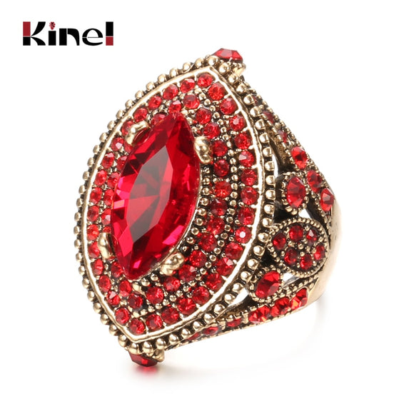 DEAL OF THE DAY: Kinel 2020 New Luxury Antique Ring For Women Vintage Look AAA Red Crystal Boho Jewelry Gold Color Charm Ethnic Wedding Ring - Boom Boom London