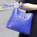 ourui true crocodile leather female bag One shoulder aslant Bucket bag Electric blue women bag women handbag - Boom Boom London