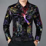 New Luxury Gold Velvet Men's Shirts Casual Print Long Sleeve Shirt Men Shiny Tuxedo Shirts camisa masculina - Boom Boom London