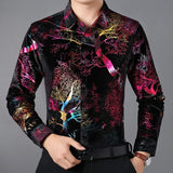 New Luxury Gold Velvet Men's Shirts Casual Print Long Sleeve Shirt Men Shiny Tuxedo Shirts camisa masculina - Boom Boom London