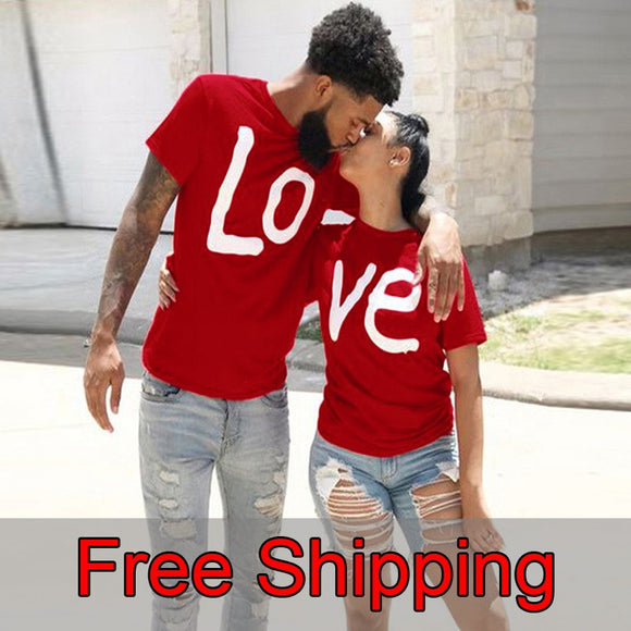 Couple T-shirt Summer Couple LOVE Printed Clothes Couple Tshirt Christmas Casual Cotton Short Sleeve Tees Brand Loose Couple Top - Boom Boom London