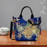 Women Shoulder Bag Handmade Embroidery Peacock Bohemia Ethnic Style Retro Handbag Large Capacity Tote Messenger Bag for Girl - Boom Boom London