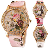 HOT SALES!!! Women Rhinestone Inlaid Flower Round Dial Faux Leather Band Quartz Wrist Watch Fashion Quartz Wrist Watch Women - Boom Boom London