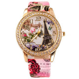 HOT SALES!!! Women Rhinestone Inlaid Flower Round Dial Faux Leather Band Quartz Wrist Watch Fashion Quartz Wrist Watch Women - Boom Boom London