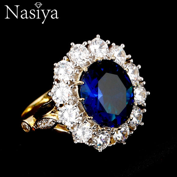 Nasiya New Design Romantic Luxury Ring Golden Color With 13x18MM Big Oval Sapphire Gemstones Fashion Fine Jewelry Wholesale - Boom Boom London