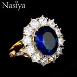 Nasiya New Design Romantic Luxury Ring Golden Color With 13x18MM Big Oval Sapphire Gemstones Fashion Fine Jewelry Wholesale - Boom Boom London